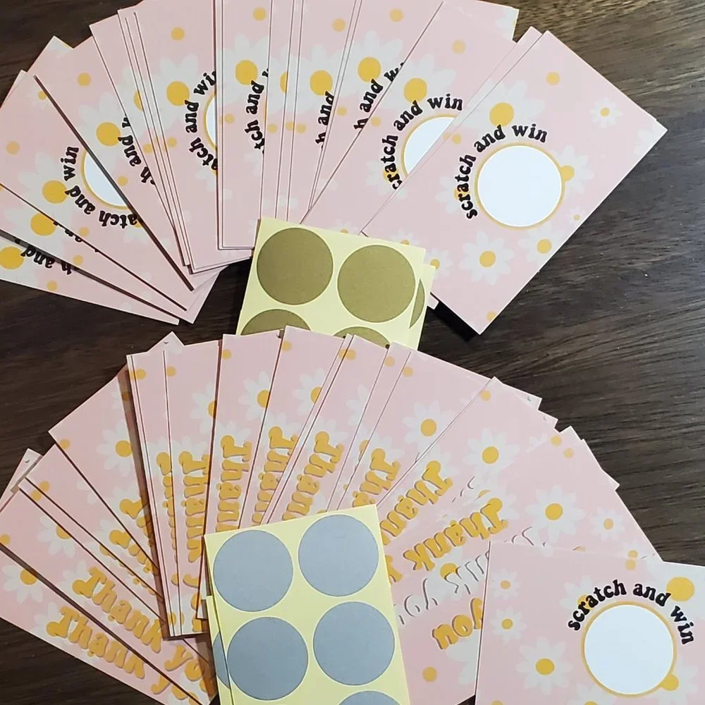 Scratch & Win-Thank You Cards- Party-Shower-Pink with White Daisies - 40 Cards